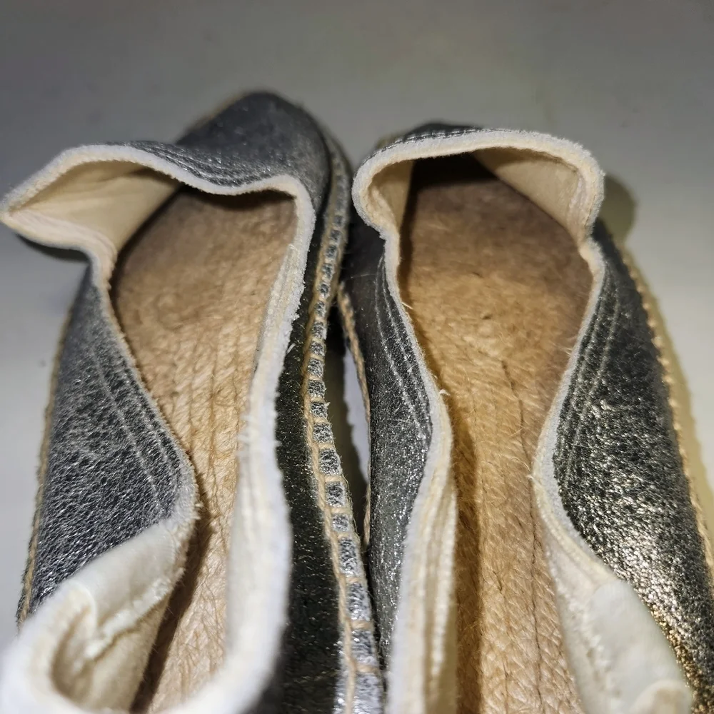 SOLUDOS Metallic Silver‎ Leather Smoking Slipper Espadrilles Size 8